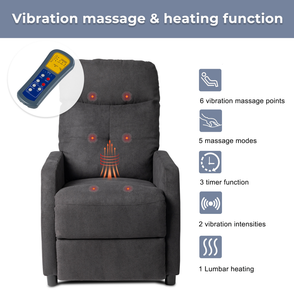 Fabric With 6-Point Massage Heating Function Electric Recliner Black