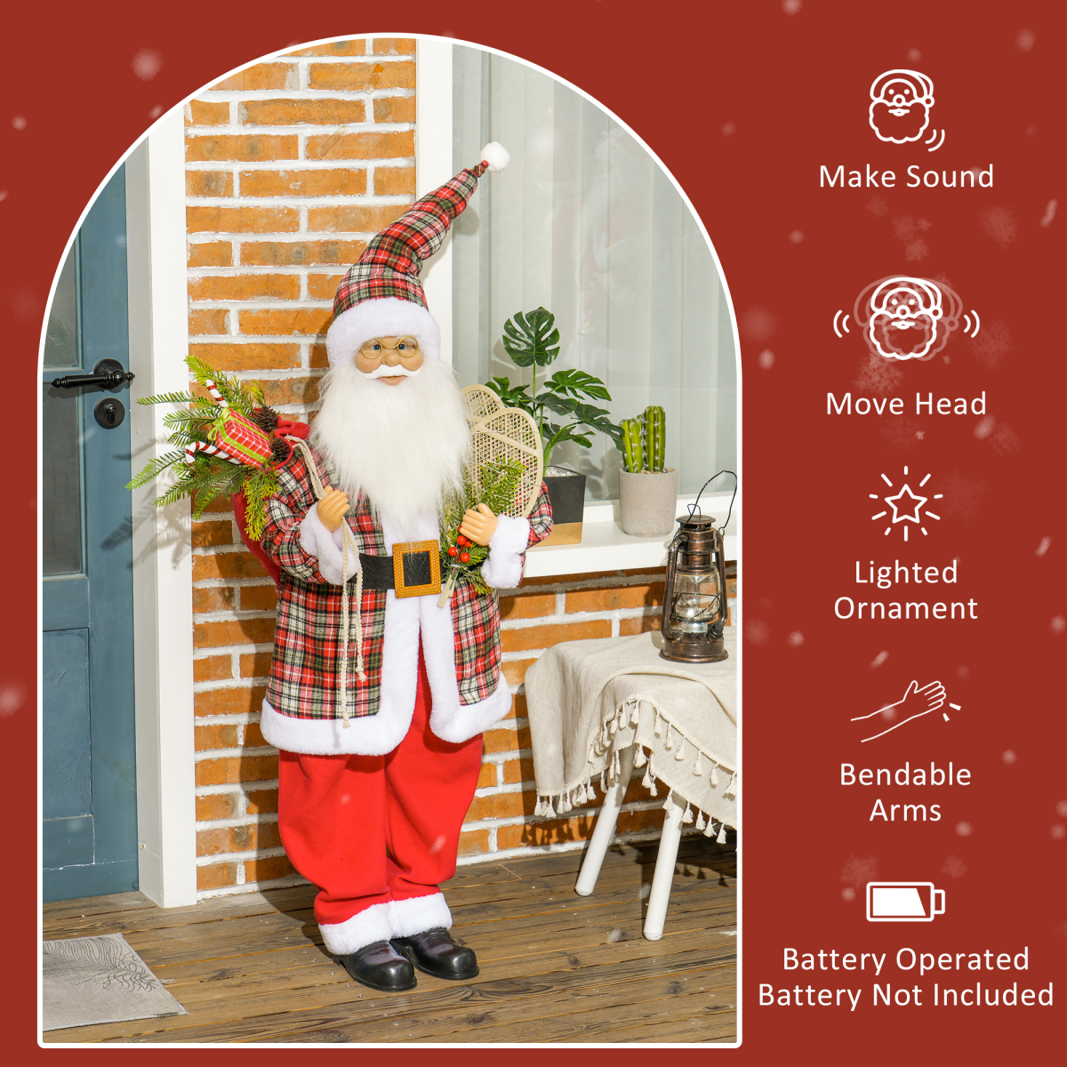 HOMCOM 133cm Animated Santa Claus with Sound Activated Festive Music for Party