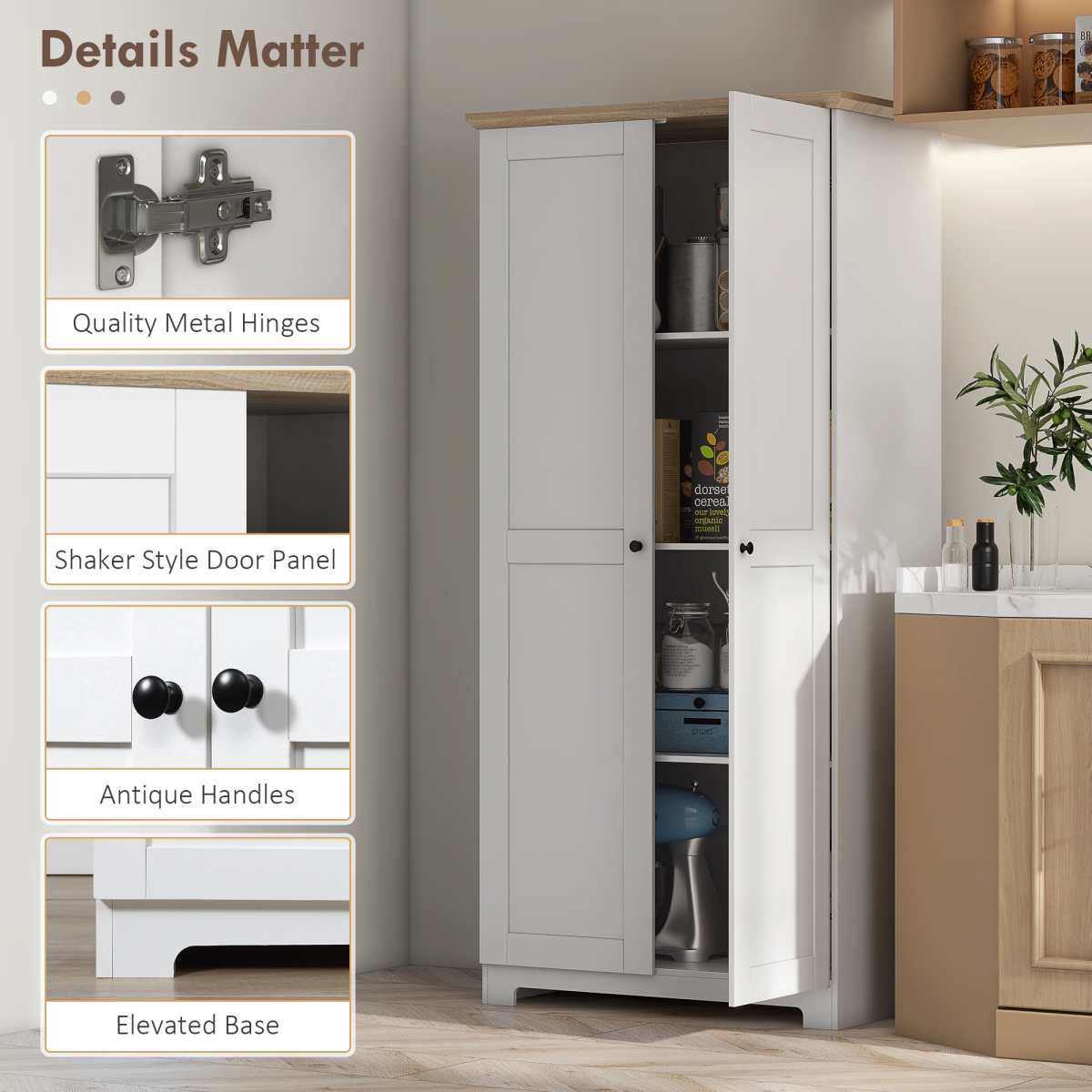 172cm Wooden Storage Cabinet Cupboard With 2 Doors 4 Shelves White