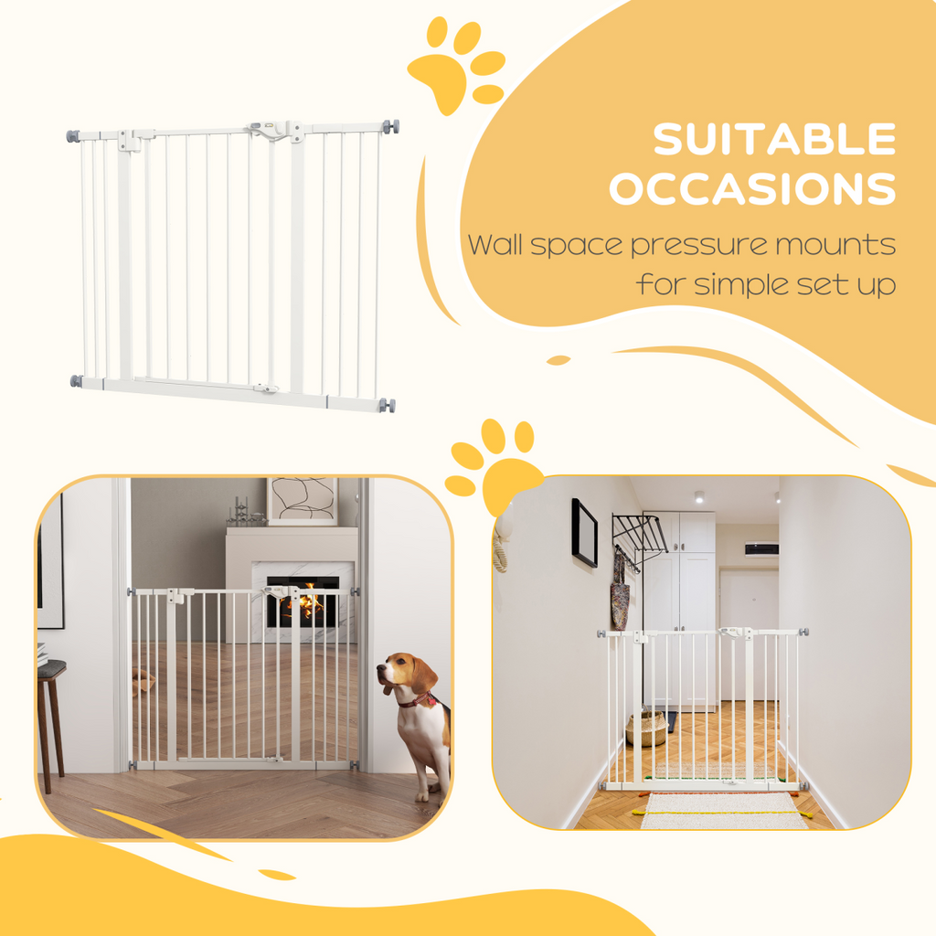 PawHut Adjustable Safety Gate with 2 Extensions and Four Adjustable Screws, White