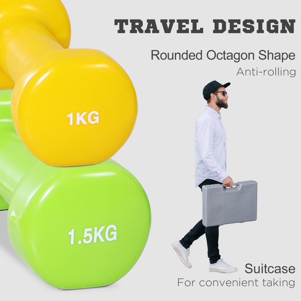 10kg Colourful Dumbbell Weights Set Home Exercising Toning w/ Case Gym HOMCOM