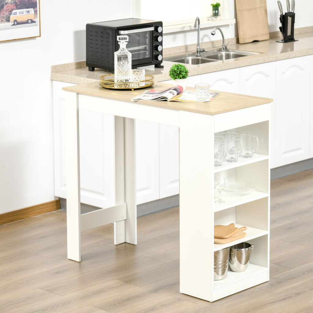 HOMCOM Bar Table Coffee Table Kitchen Dining Table with 4-Tier Shelf Natural