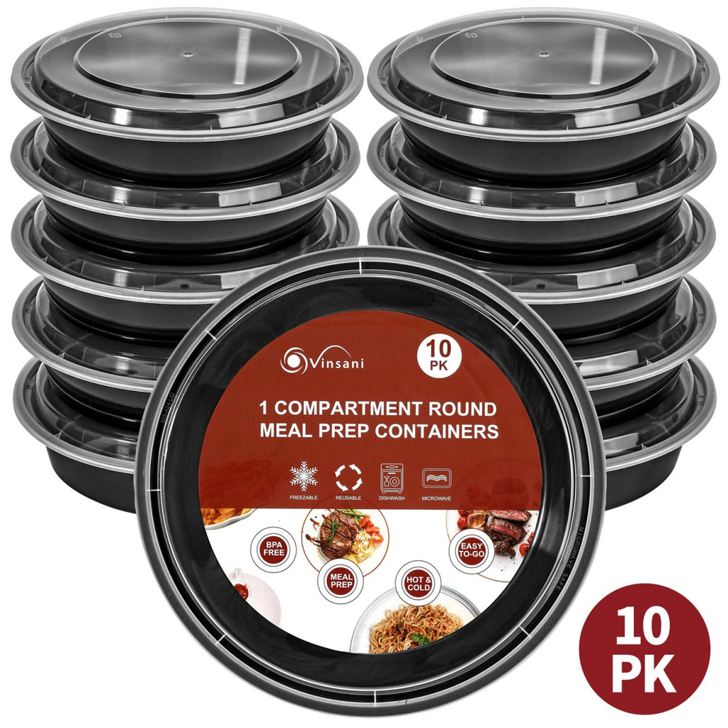 Vinsani 20pk ROUND 1 COMPARTMENT MEAL PREP CONTAINERS