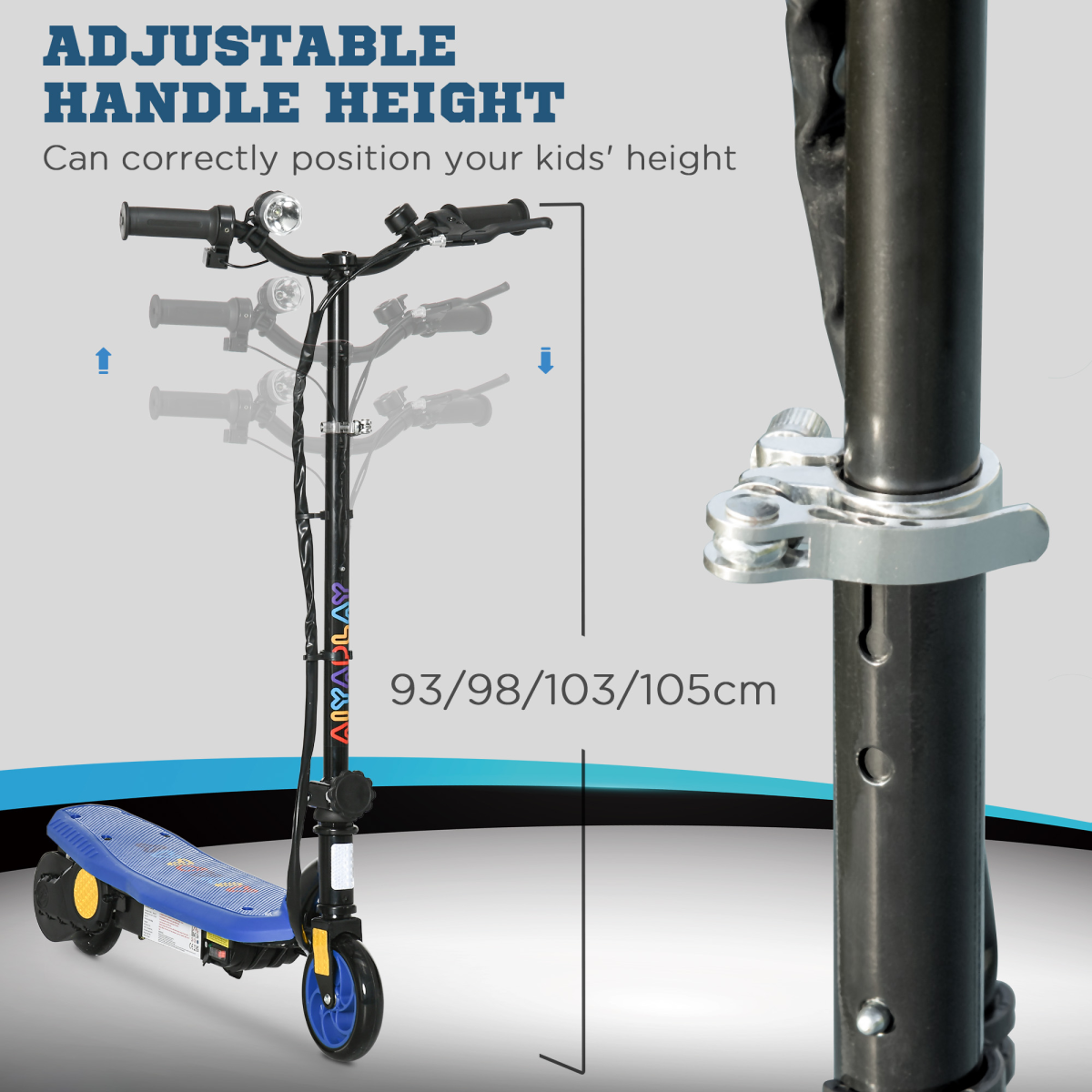 Folding Electric Scooter E-Scooter with LED Headlight, for Ages 7-14 Years - Blue