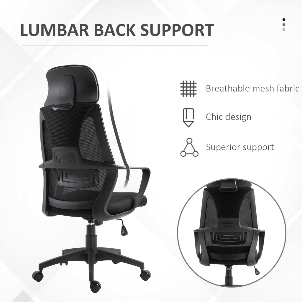 Mesh Back Office Chair with Adjustable Height Padded Headrest Black Vinsetto