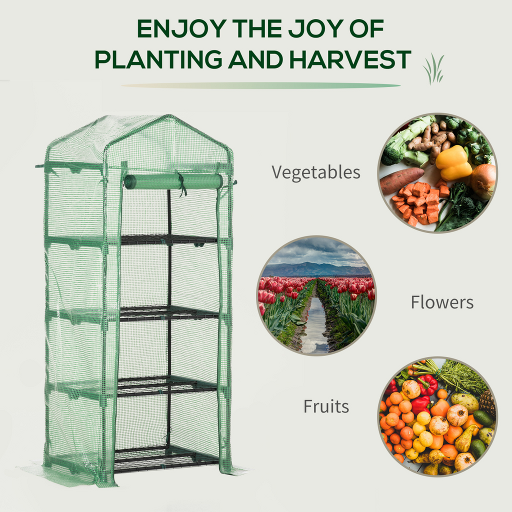4-Tier Mini Greenhouse with Dark Green PE Cover – 160cm