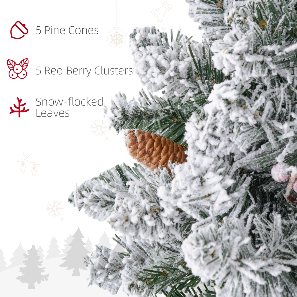 HOMCOM 60cm Flocked Christmas Wreath with Lights Pine Cones Red Berries Green