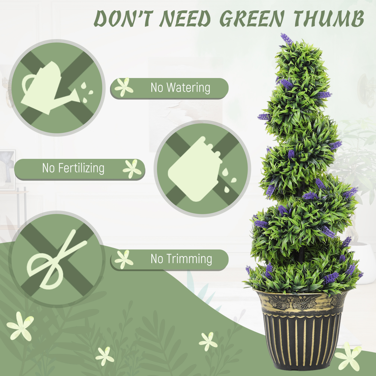 HOMCOM Set of 2 Decorative Artificial Plants with Lavender and Pot, 90cm