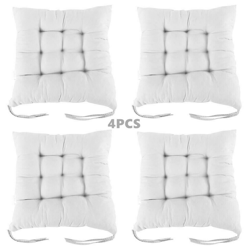 4 Pack Seat Pad Dining Room Garden Kitchen Chair Seat Cushions Tie On Plain UK