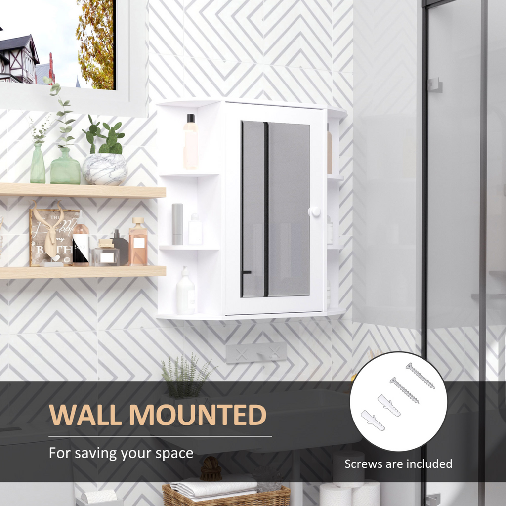 Wall Mounted Bathroom Cabinet w/ Mirror Single Door Storage Shelves HOMCOM