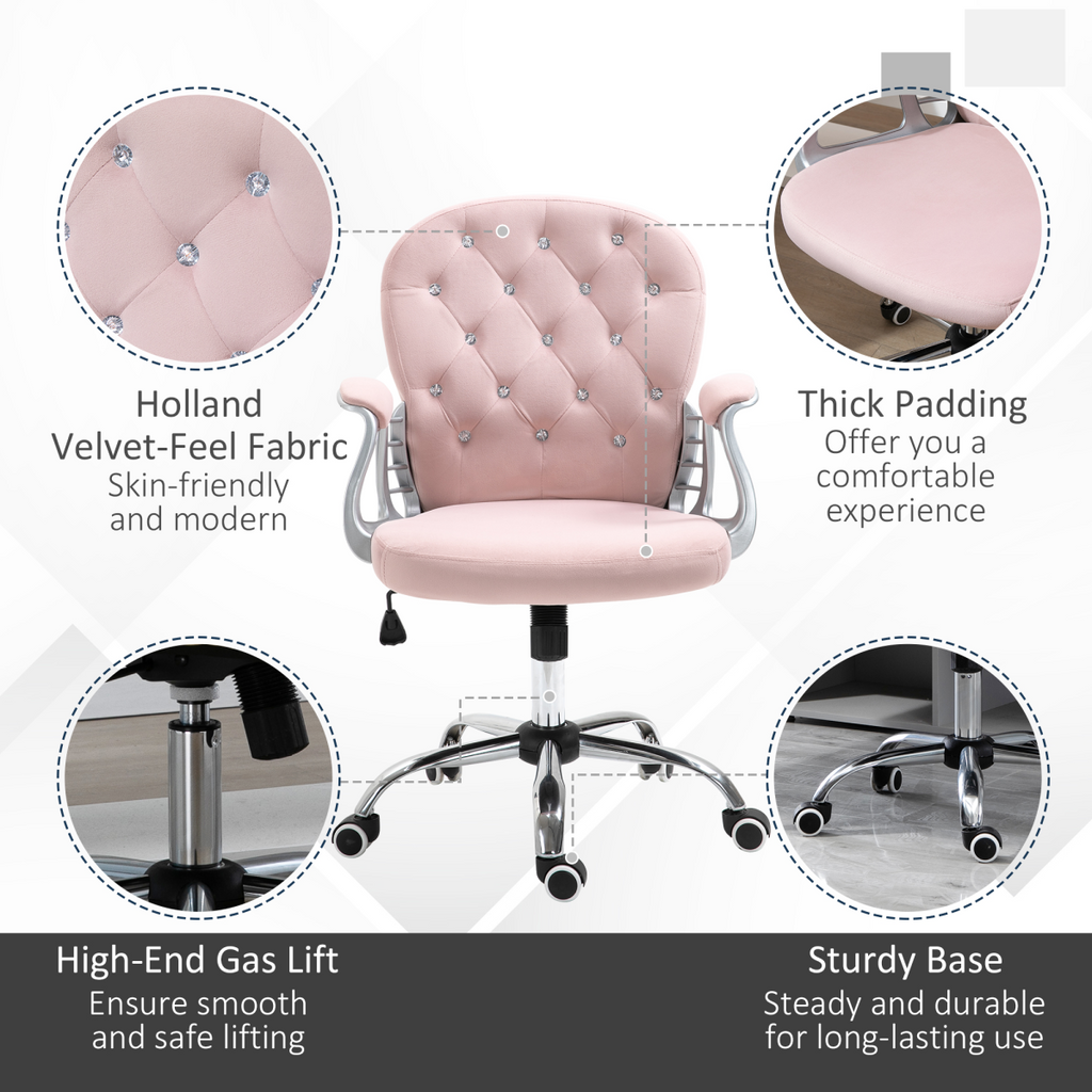 Office Chair Luxury Velour Diamond Tufted Padded Ergonomic 360 – Swivel Pink