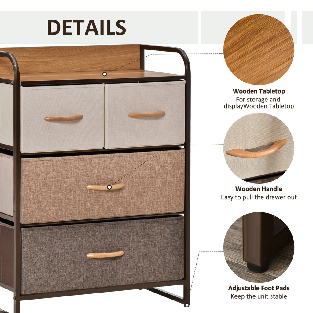 HOMCOM Closet Dresser, Dresser Tower 4 Easy Pull Fabric Drawer Steel Frame