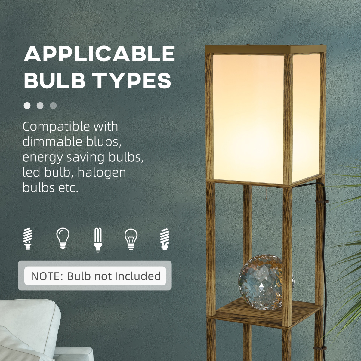HOMCOM Shelf Floor Lamp with Dual Light, for Living Room, Bedroom, Brown