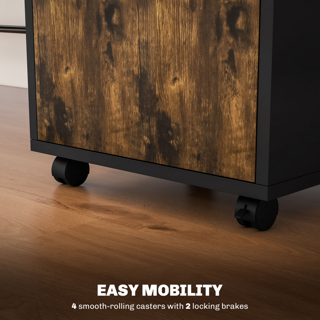 HOMCOM 60cm Storage Cabinet with Drawers and Open Shelf, Rustic Brown