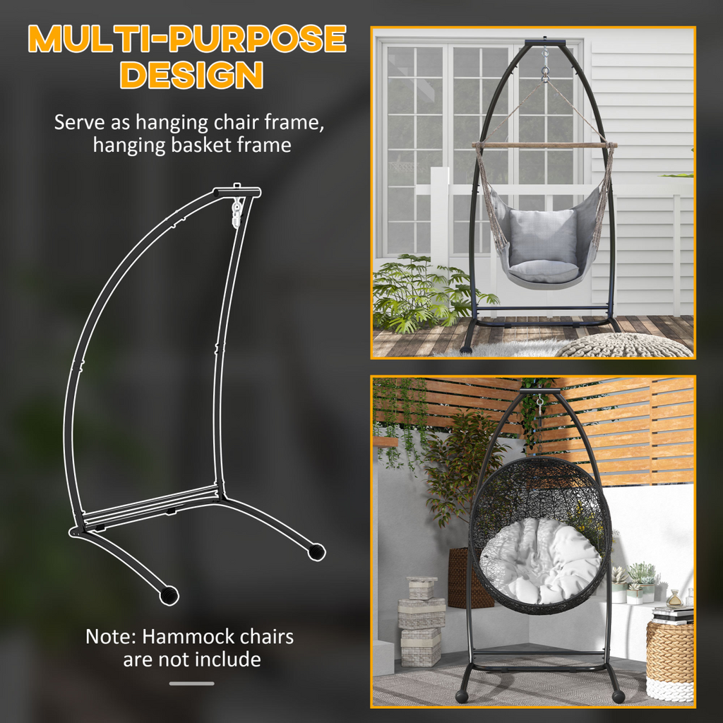Outsunny Hammock Chair Stand with Metal Frame C Shape Hammock Stand Only, Black