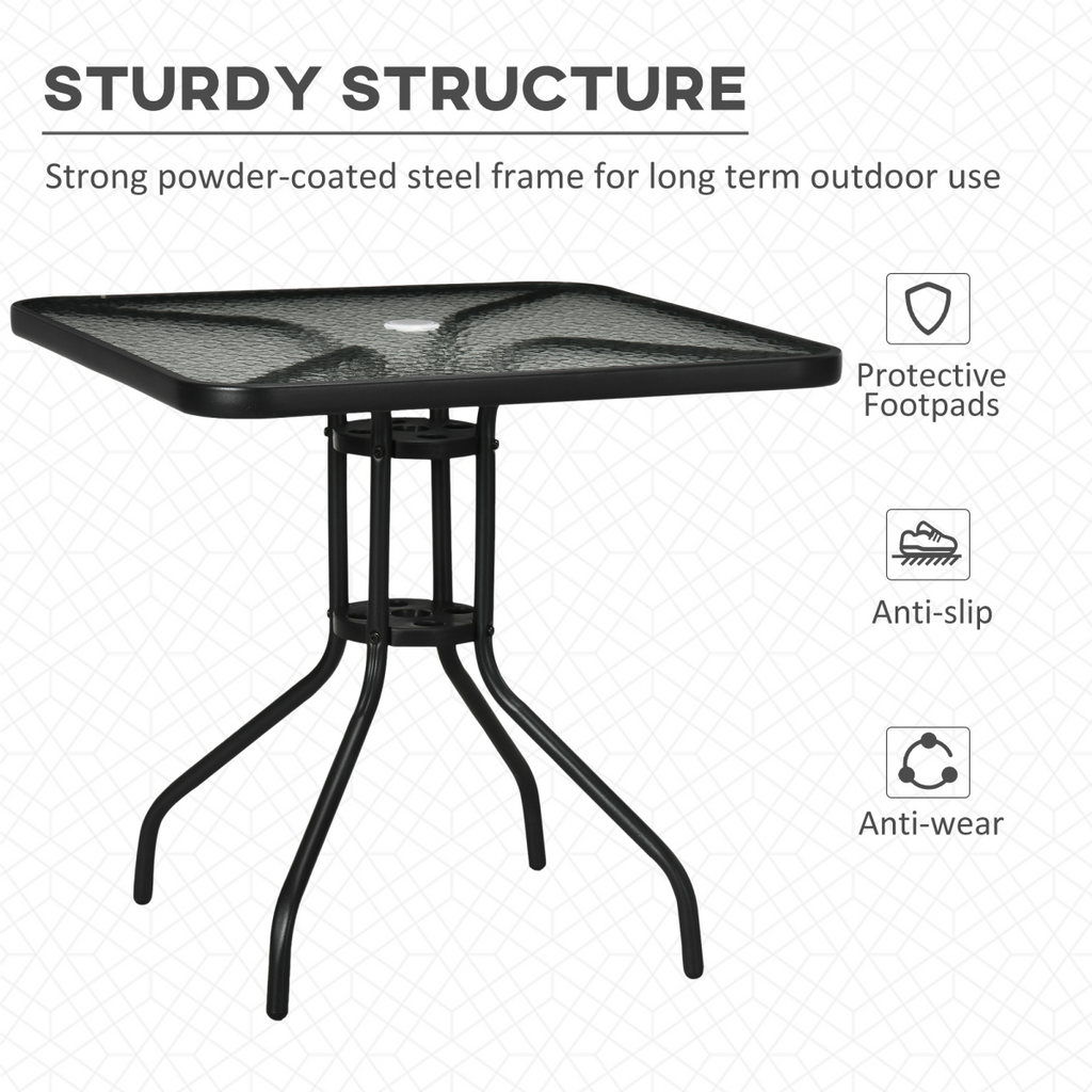 Square Patio Table, Tempered Glass Top Garden Dining Table 76 x 76cm Outsunny