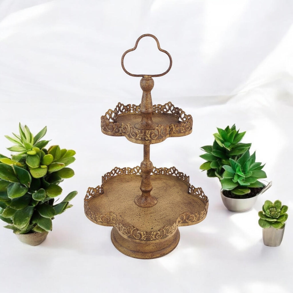 AcaciaHome Rusty 2-Tier 48cm Metal Plant & Cake Stand