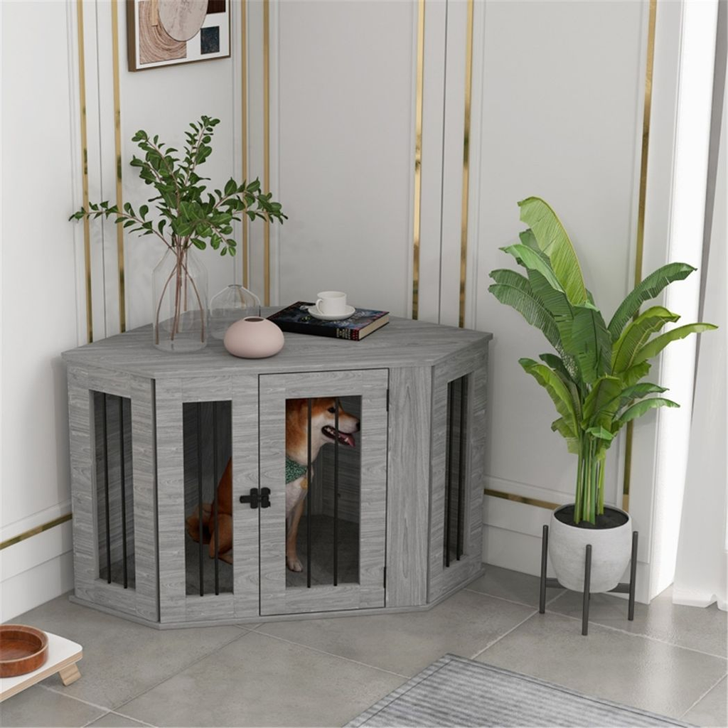 Grey Furniture-Style Dog Crate Side Table – Medium Dogs