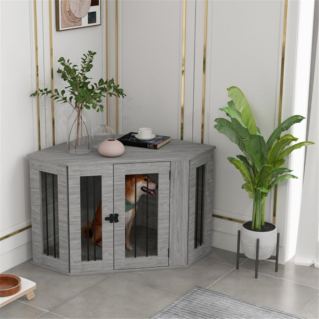 Grey Furniture-Style Dog Crate Side Table – Medium Dogs