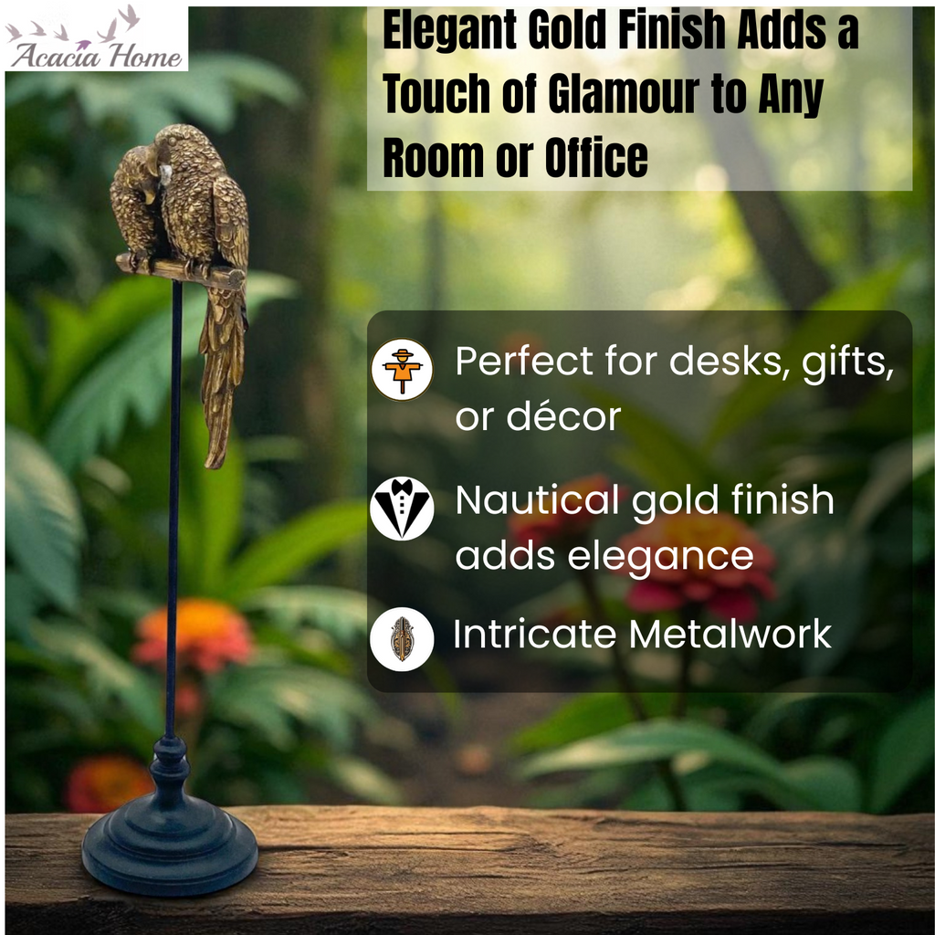 AcaciaHome Modern and Luxurious XL Very Tall Gold Parrot Ornament Sculpture
