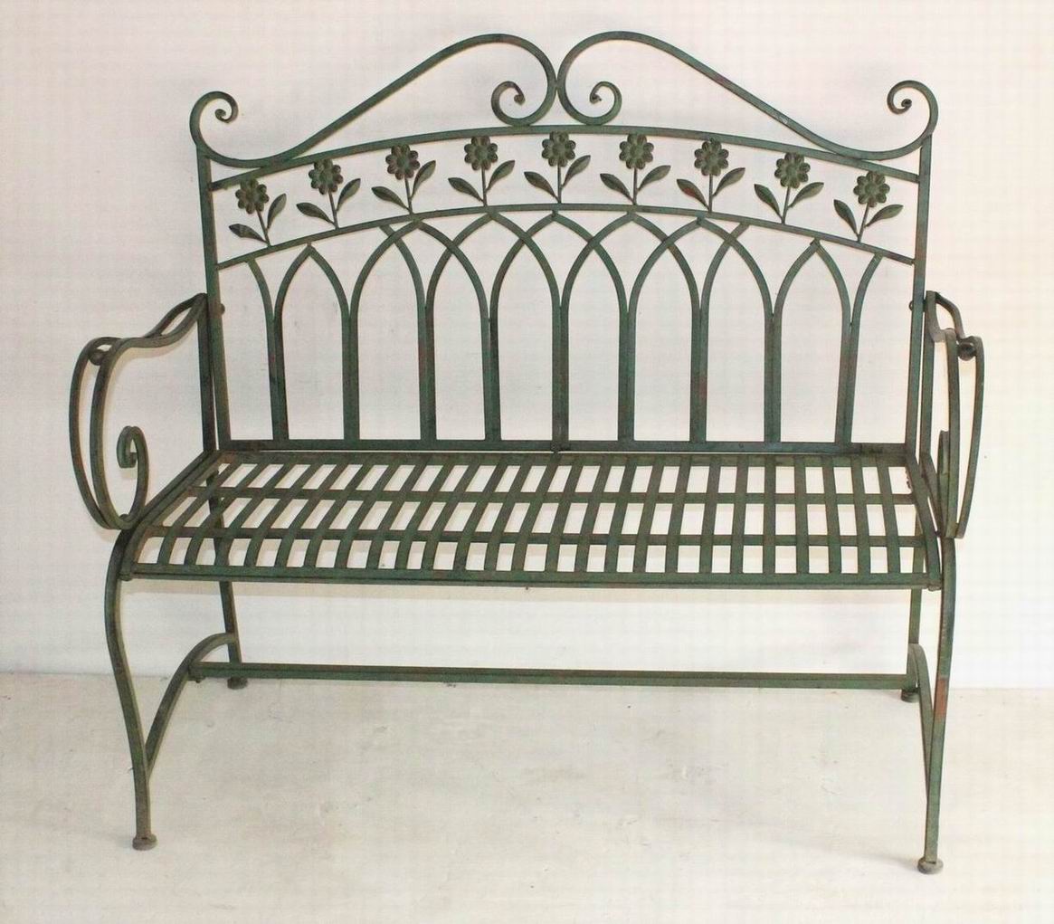 112cm Green/Gold Metal Bench