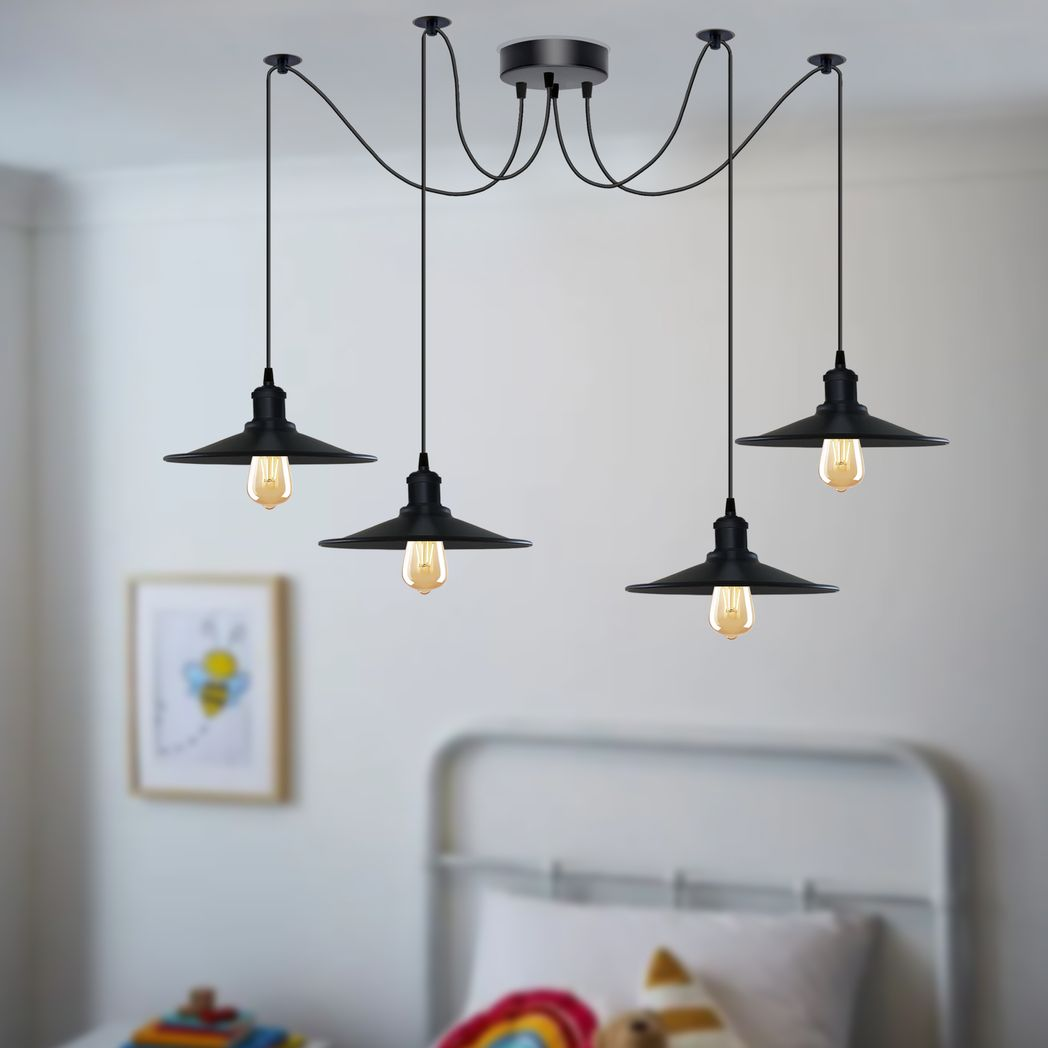 Black Vintage 4 Head Cone shaped shade Ceiling Pendant Light Fitting