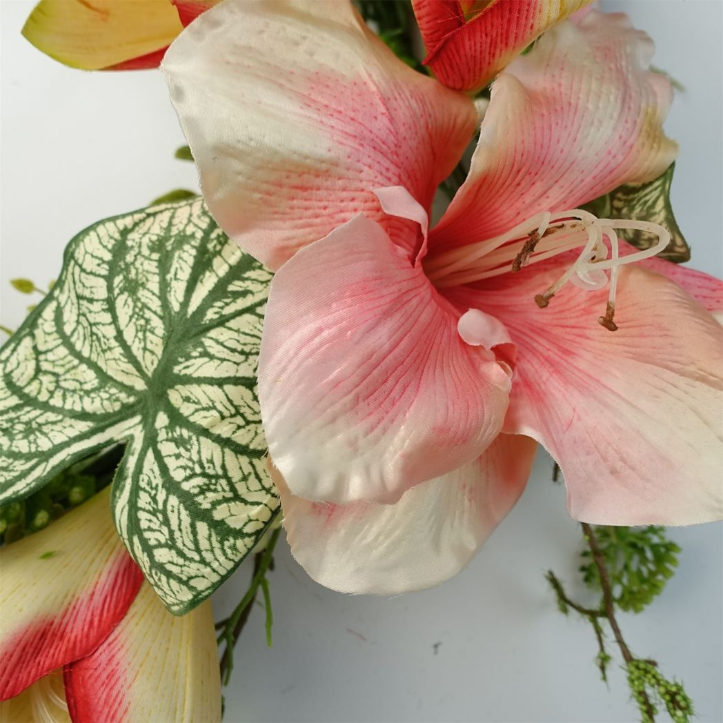 60cm Artificial Pink Lily Wreath