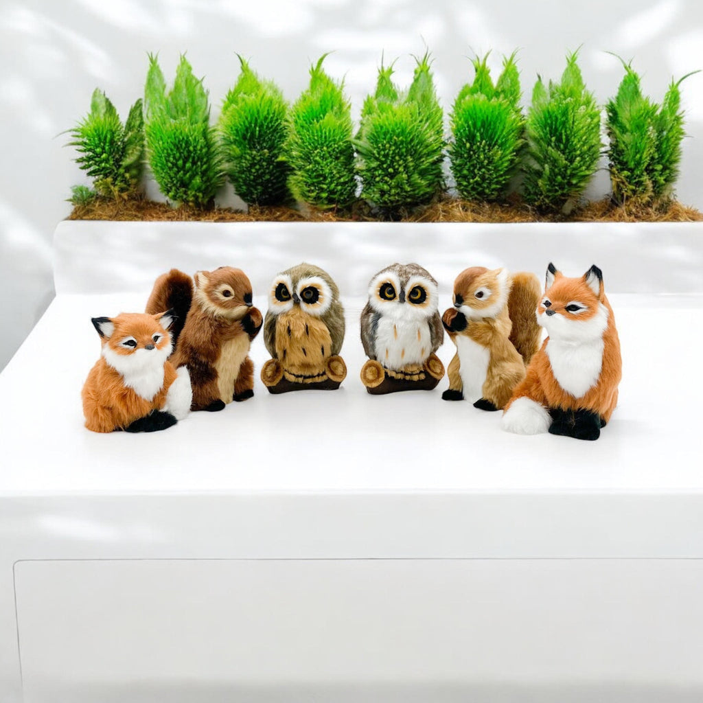 16cm Standing Owl,Fox,Squirrel-6 Asst