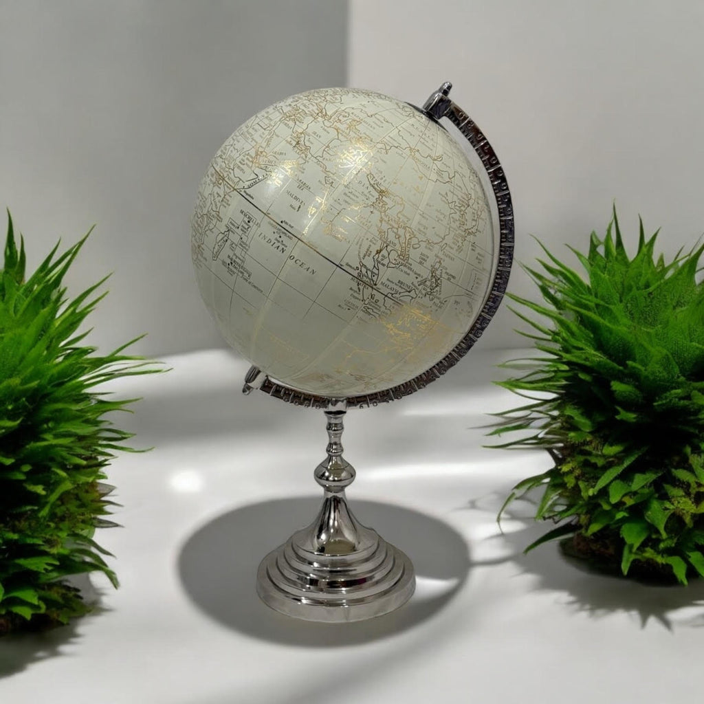 World Globe on Nickel Stand 53cm Tall - 33cm Diameter Map