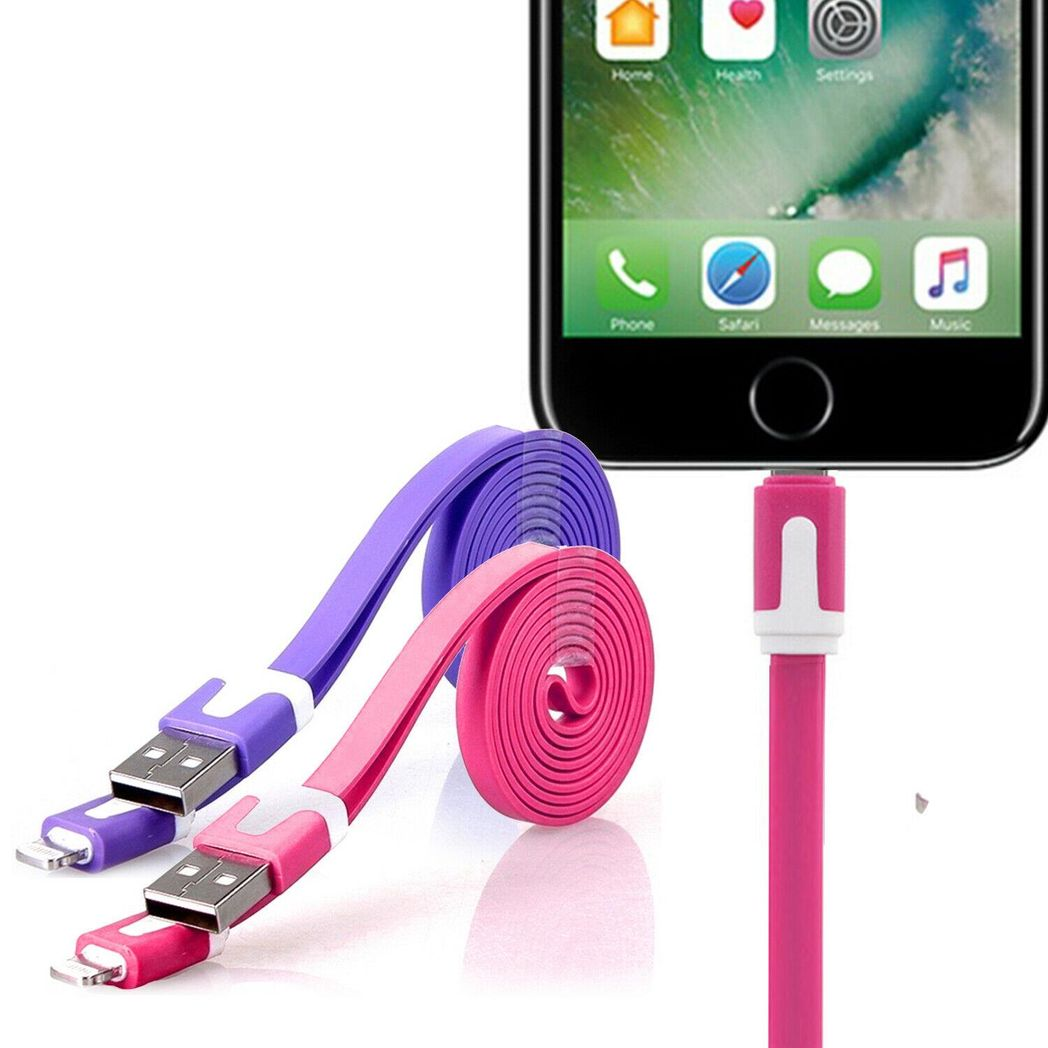 GVC 1 Metre Tangle Free Flat USB to 8 Pin Cable for Syncing & Charging, Pink