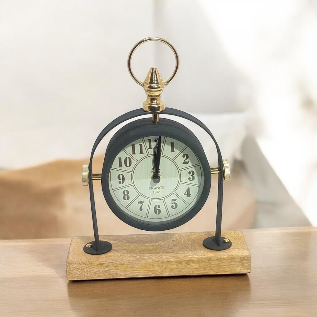 Silent Sweep Black Mantel Clock (23 cm – Arabic Numeral Dial)