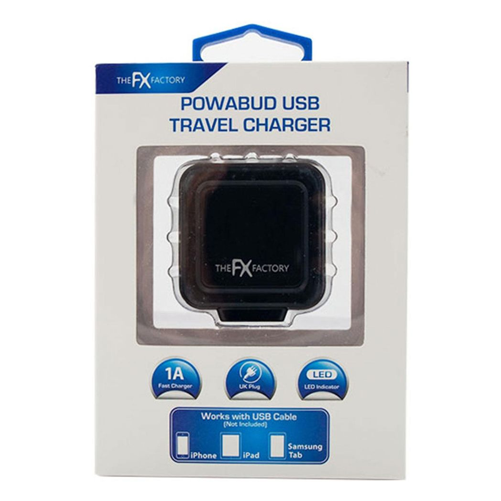 FX Mains Charger Powabud for USB 1A & Micro USB Devices for USB 1A - Black