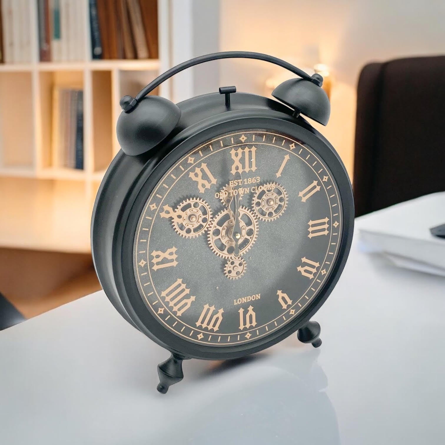 Unique Black and Gold Metal Gear Clock