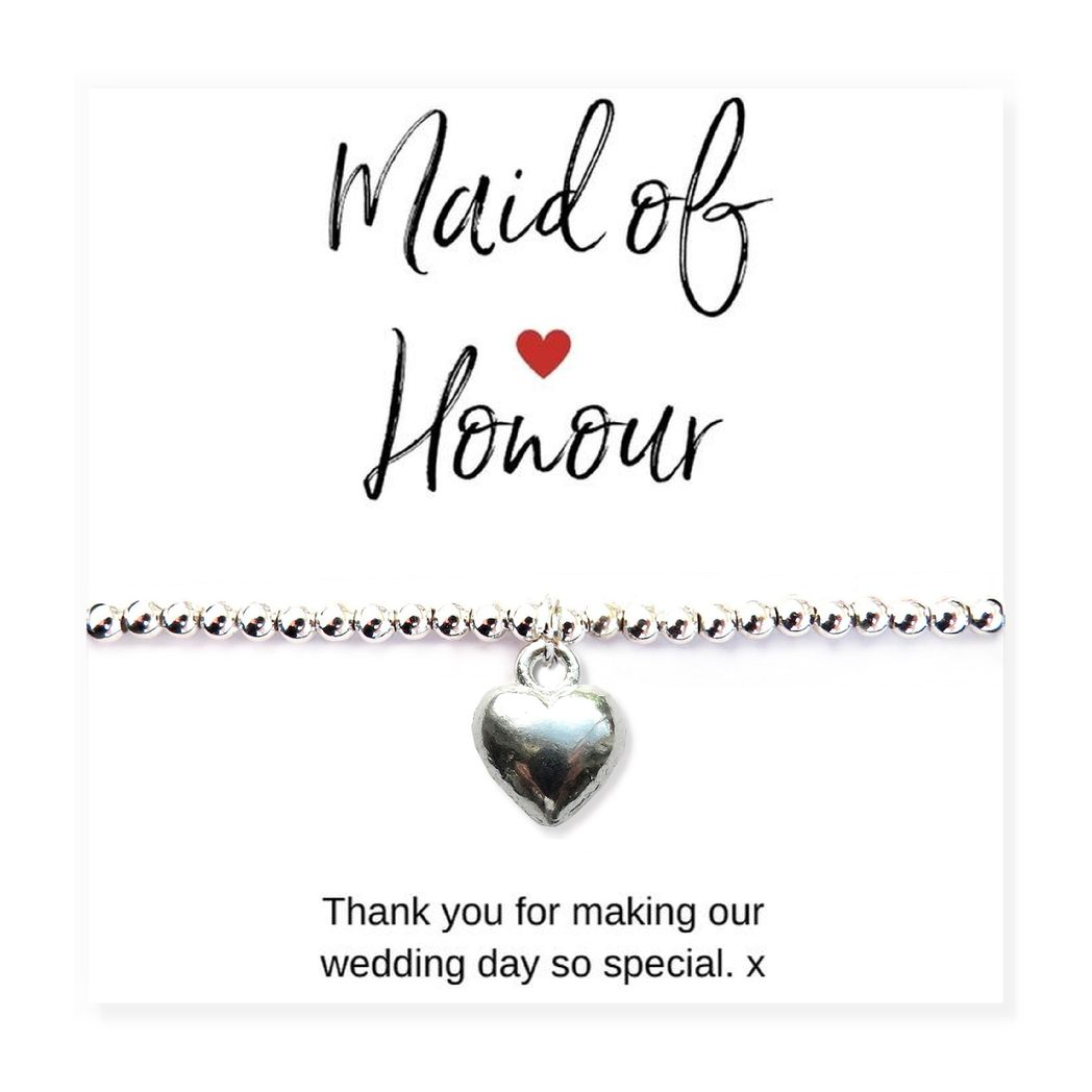 Maid of Honour Heart Bracelet & Thank You Card