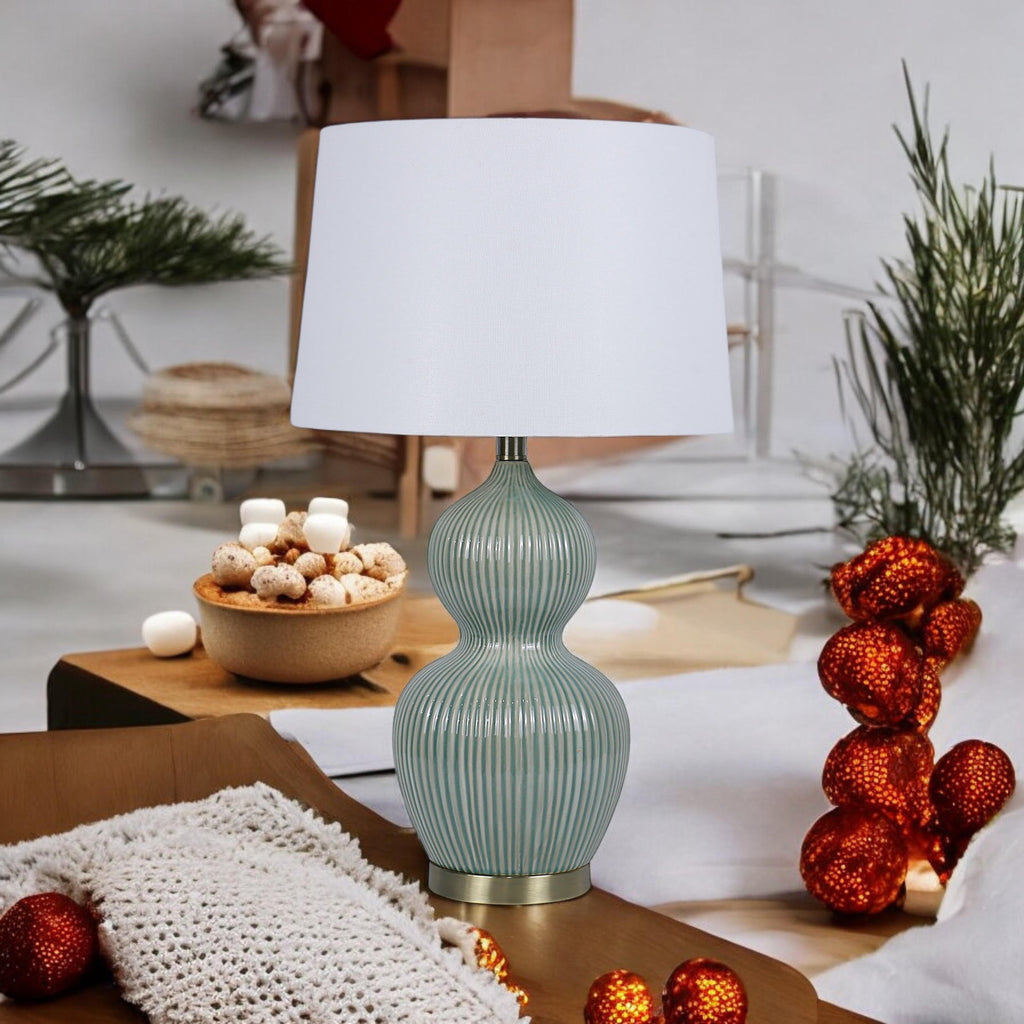 Cream Ceramic Table Lamp with Drum Shade (3 Layer - with 59cm Shade)