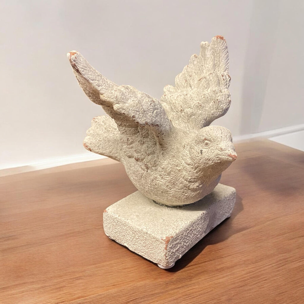 Bird on a Base Garden Ornament Resin Bird Sculpture Figurine Stone Look 13cm