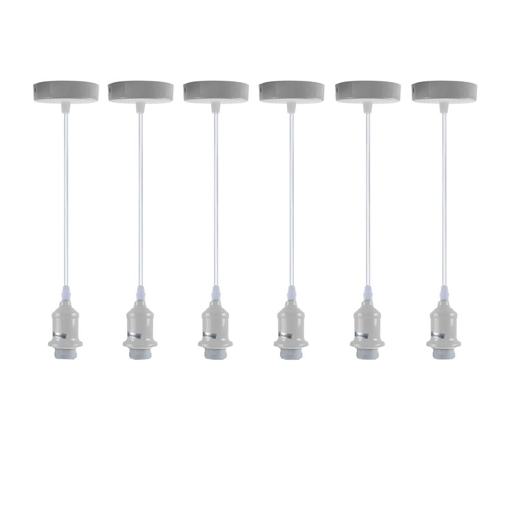 6 Pack Industrial Pendant Light Fitting, Lampshade Addable E27 Lamp White Holder
