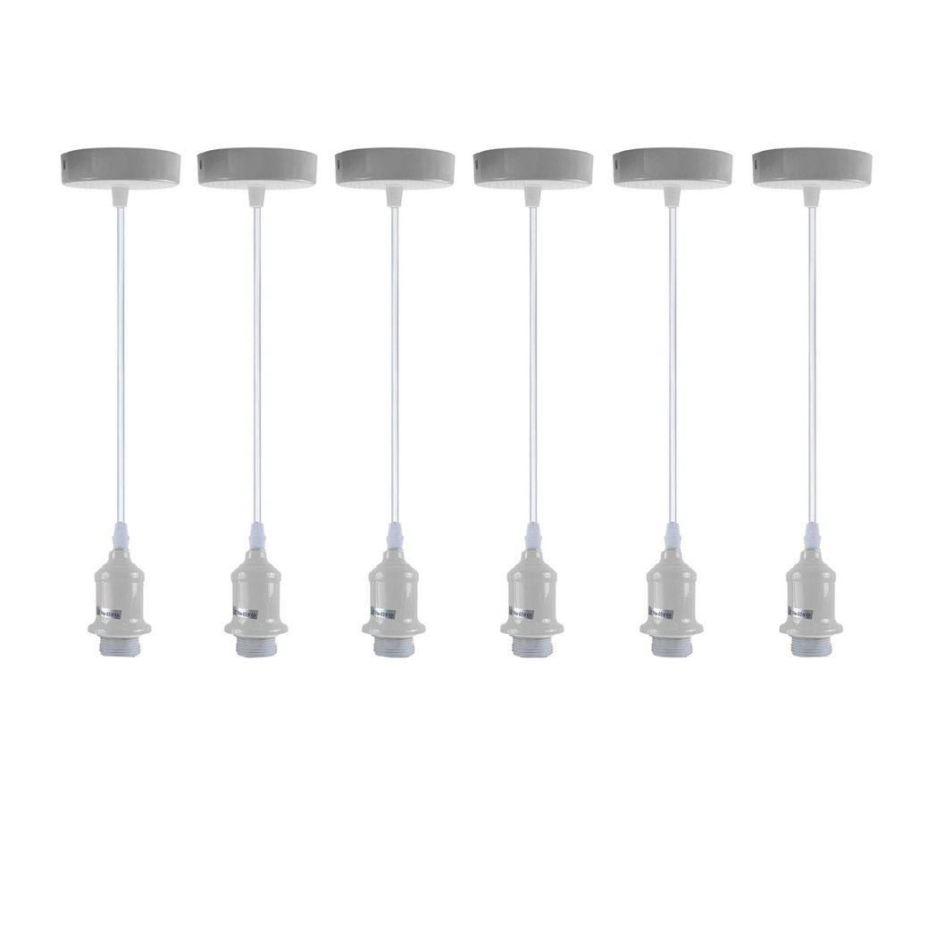 6 Pack Industrial Pendant Light Fitting, Lampshade Addable E27 Lamp White Holder