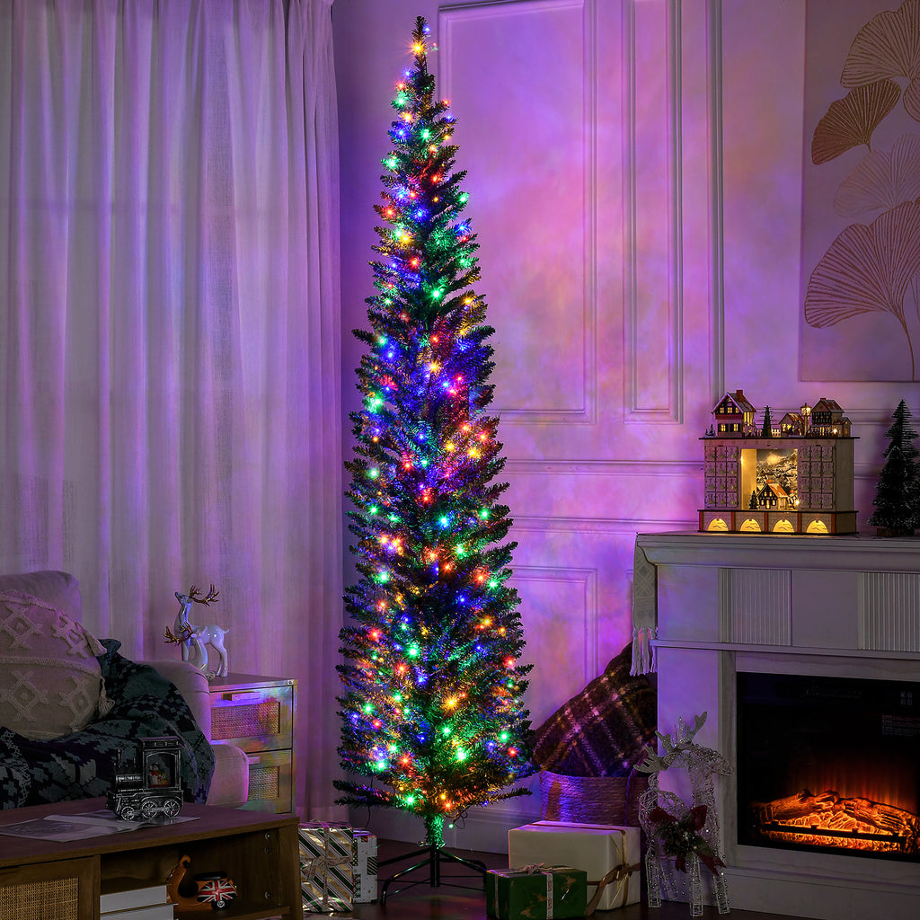 HOMCOM 7.5ft Artificial Pencil Christmas Tree with Colourful Lights, Steel Base