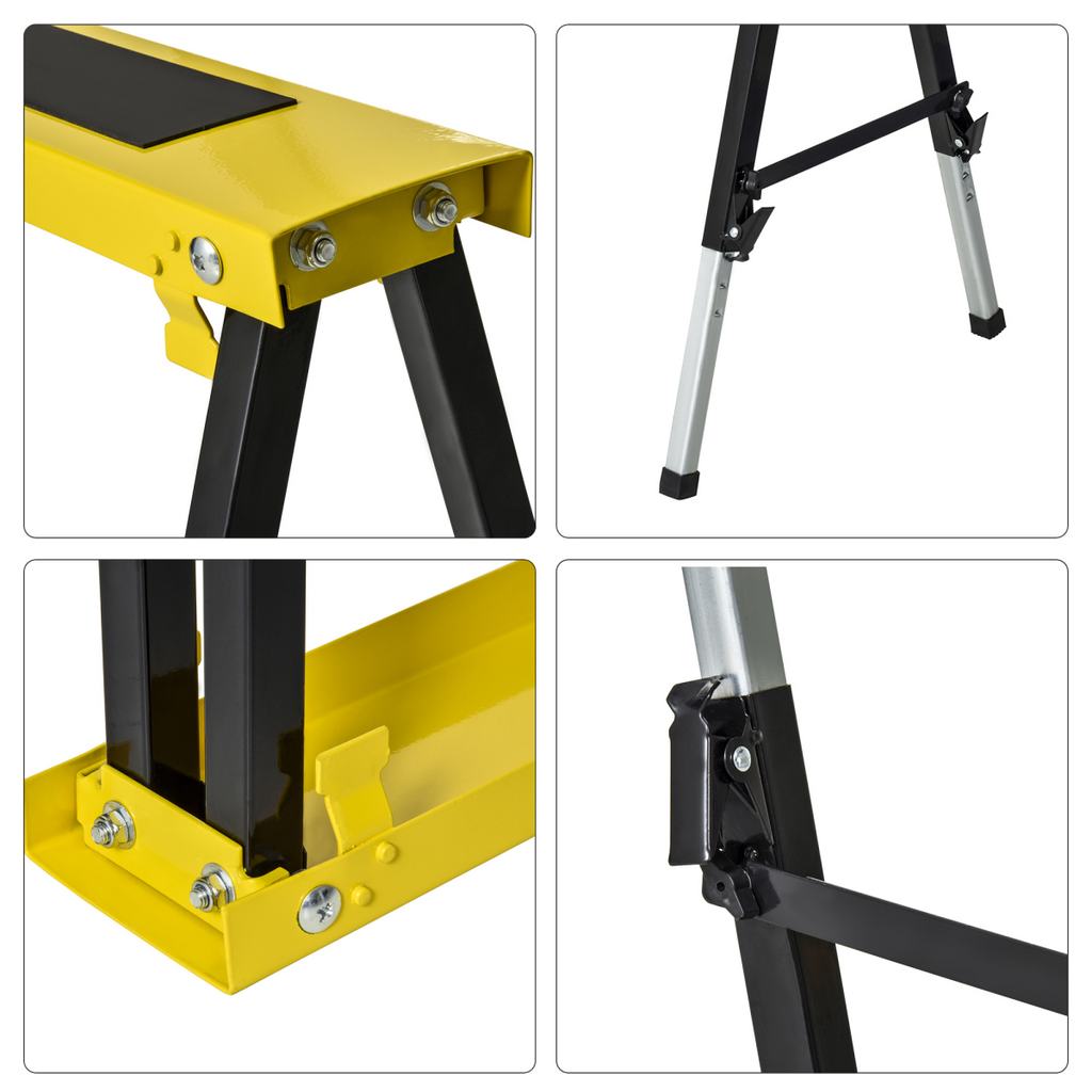 Set of 2 Folding Saw Horses Steel Frame Anti-Slip Platform Handle DIY Durhand