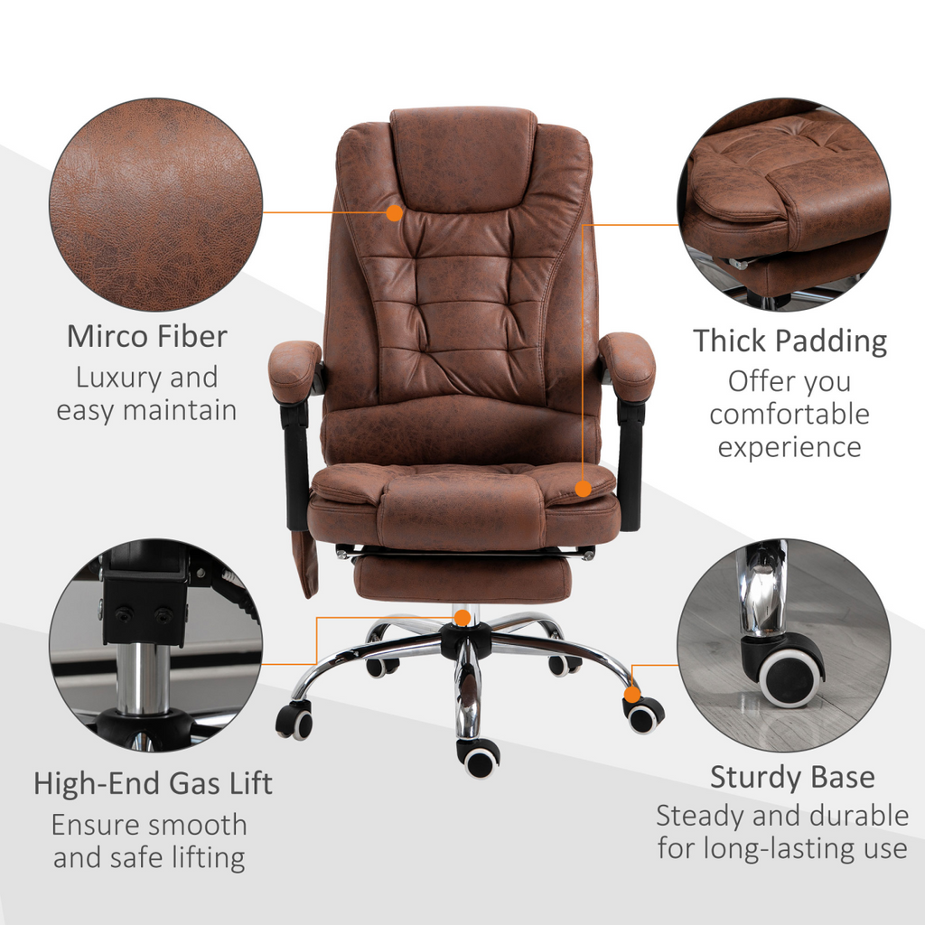Vintage High Back Heated Massage Office Chair with 6 Vibration Points, Brown