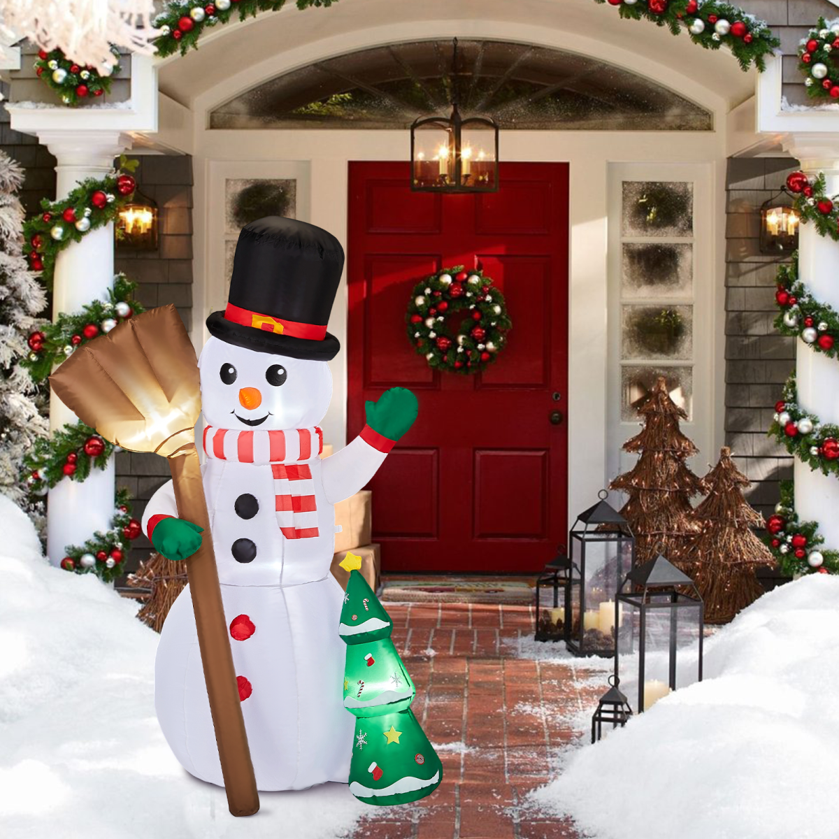 1.85M Lighted Christmas Inflatable Decoration, Inflatable Snowman Holding Groom, Funny Blow Up Yard Decorations with Built-in LED Lights for Holiday Party Front Yard Lawn Garden Decor