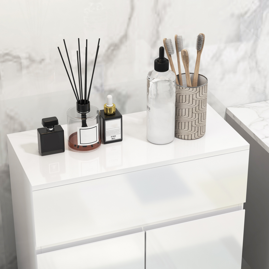 kleankin High Gloss Bathroom Floor Cabinet Storage Cupboard with Drawer