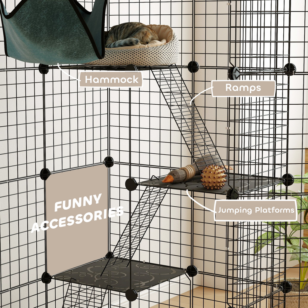 Customisable Cat Playhouse - Four-Tier Design for Up to Three Cats