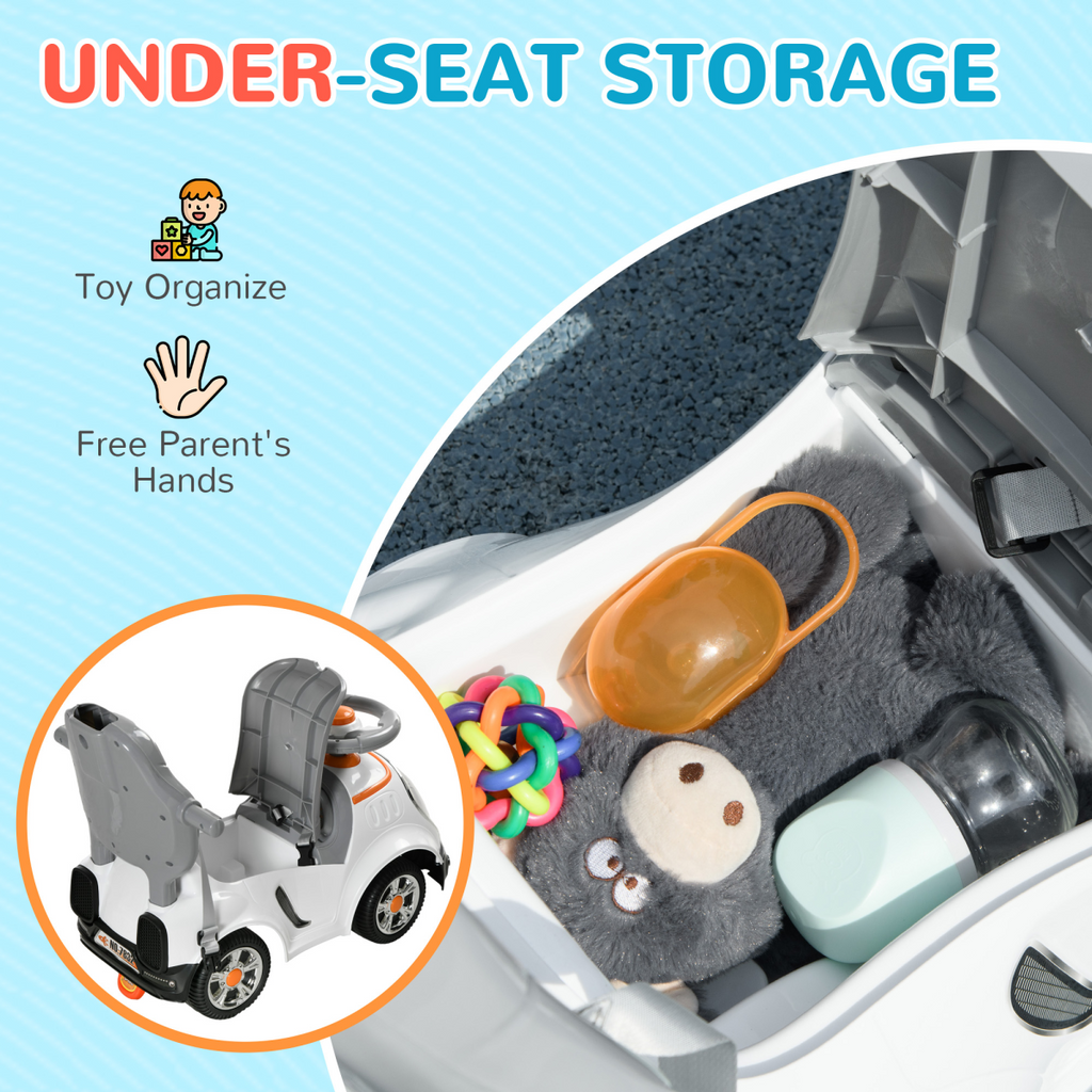 AIYAPLAY 3 in 1 Ride on Push Car, Cartoon Robot Foot to Floor Slider - White