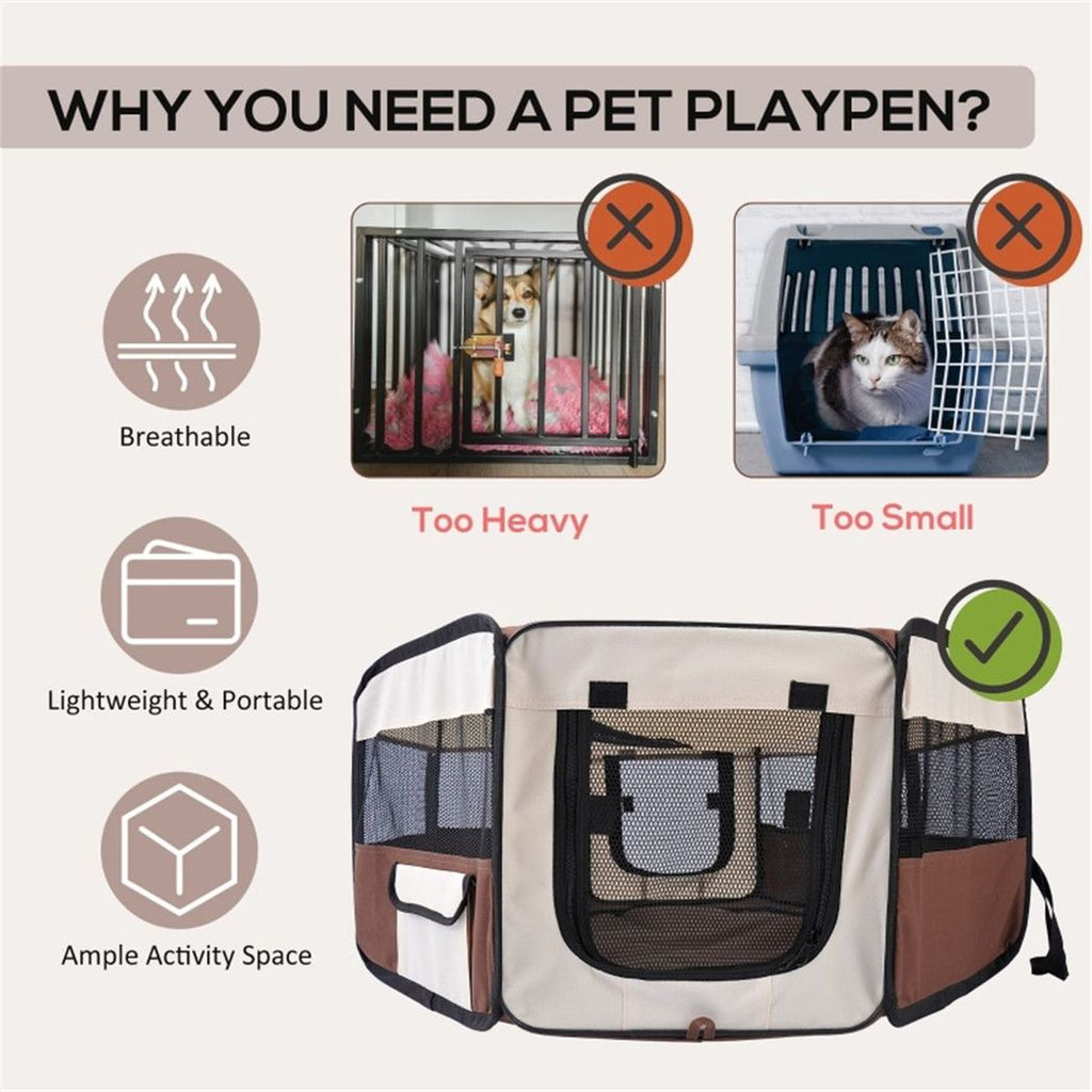 PawHut Foldable Pet Playpen – Brown & Cream, 90cm