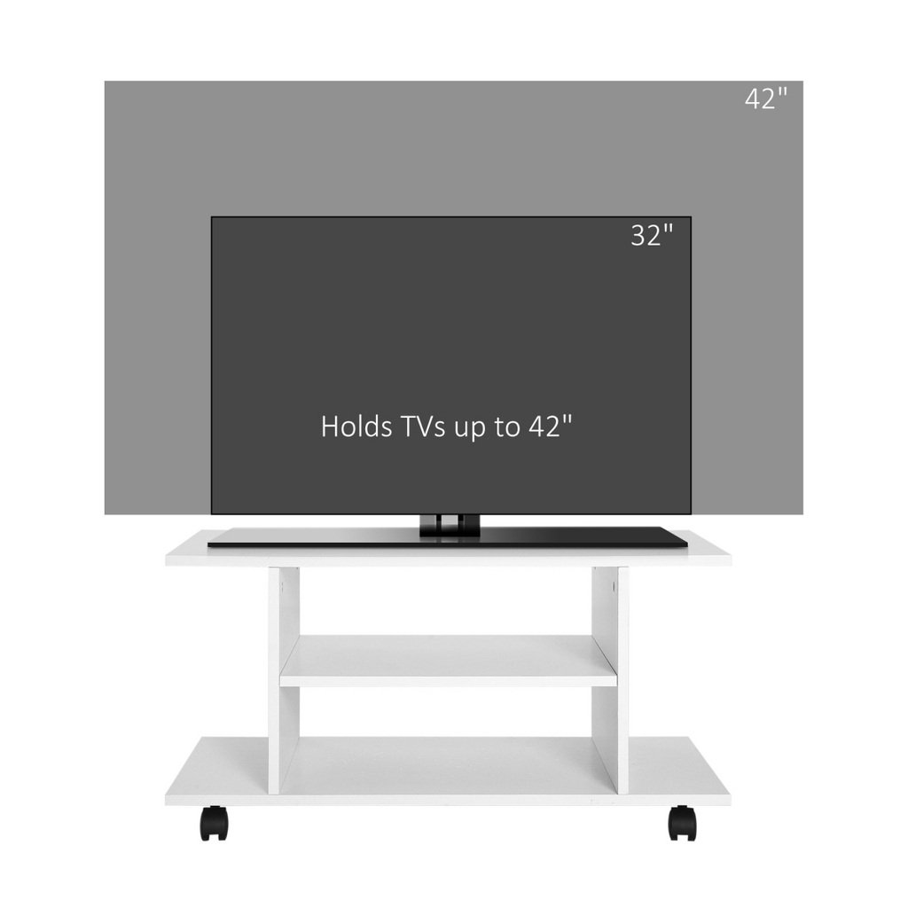 TV Stand Bookshelf Cabinet Modern 3 Tier shelf Storage Wheels in White