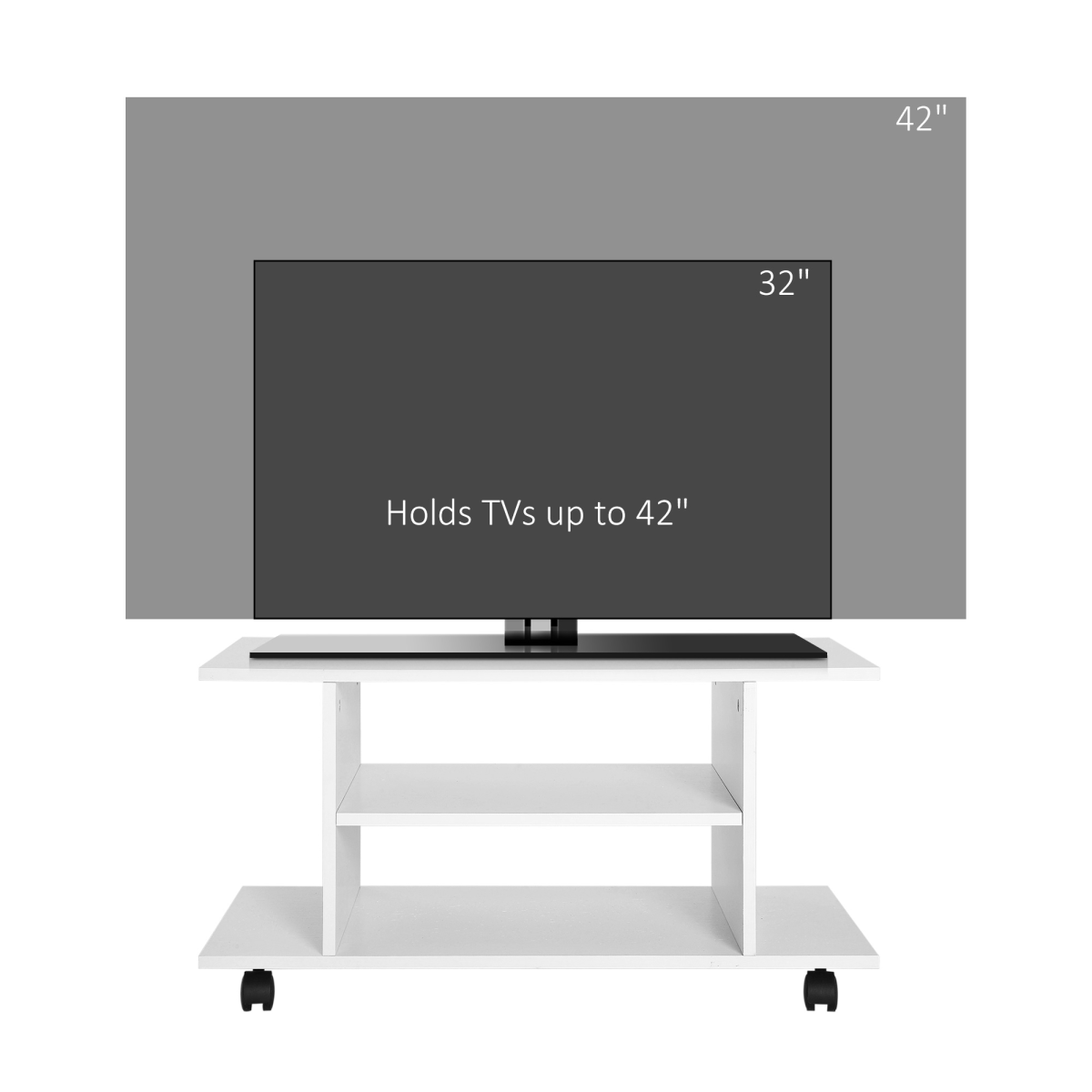 TV Stand Bookshelf Cabinet Modern 3 Tier shelf Storage Wheels in White