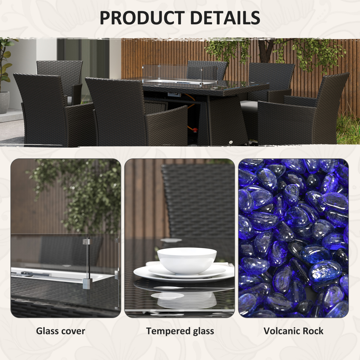 Outsunny Rattan Dining Set with Fire Pit Table and Armchairs, Black