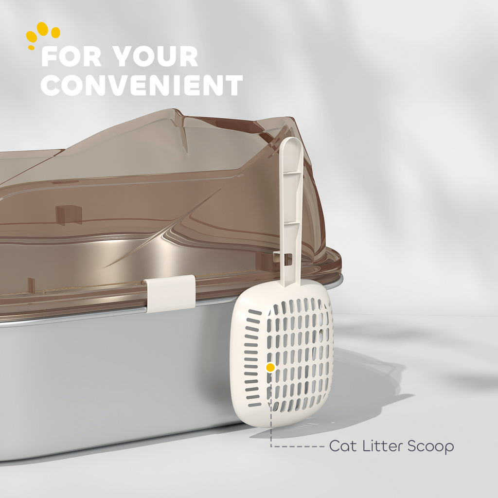 PawHut Stainless Steel Litter Box, Cat Litter Tray w/ Lid, Pedal, Scoop
